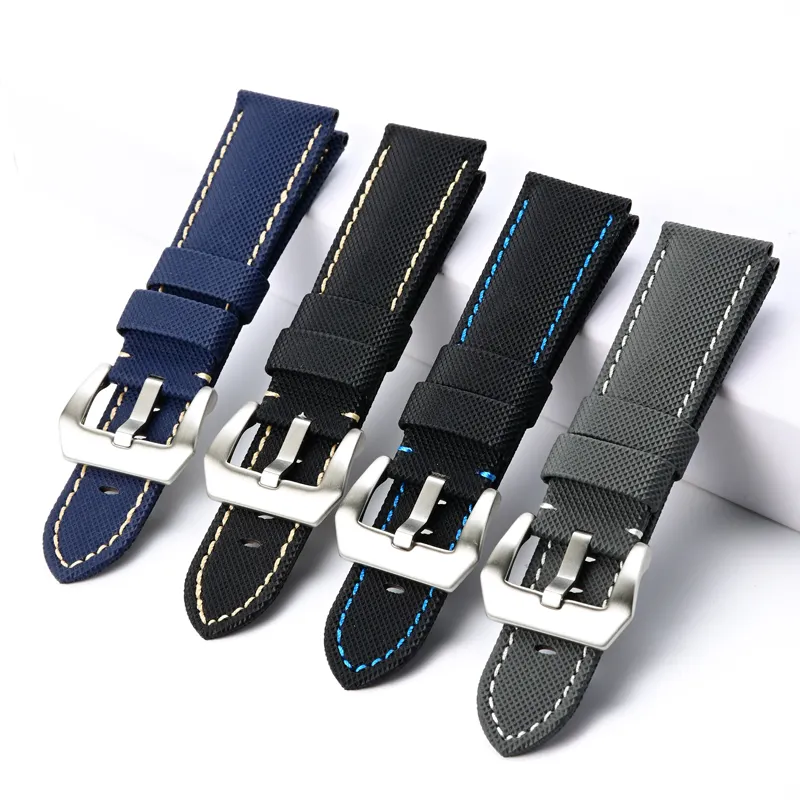 Factory wholesale fashion emboss nylon grain PU upper cow leather base watchbands wristwatch strap fit panera watch