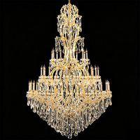 Lustre surdimensionné à plusieurs niveaux en cristal doré, style européen, avec bougies décoratives, pour grande salle de mariage et plafond haut