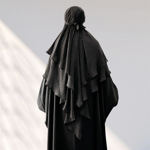 ロングサテンシルクコットンサテンヒジャブスカーフ-2層モデストアバヤギルバブイスラム女性イード・アル・フィトル礼拝服結婚式宗教用 - Product Image 6