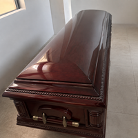 Ataúd de Madera Estilo Americano Qianrui Premium, Ataúd Funerario de Alta Gama, Ataúdes de Entierro de Madera Maciza con Asas Abatibles