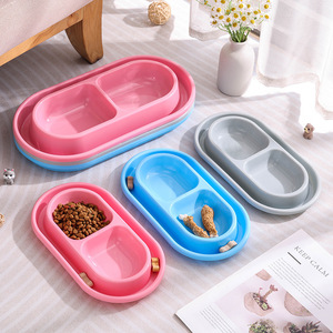 Bol double pour animaux de compagnie Youcheng, pour nourriture et eau, pour chats et chiens, anti-renversement, en PP, bleu, gris, rouge, couleurs mélangées, envoi aléatoire - Product Image 1