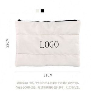 2024 Winter Custom Logo Down Cotton Nylon Soft Light Weight Puffer Puffy Fluffy Quilted Makeup Cosmetic Bag Travel Make up Pouch - Product Image 2
