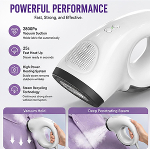 Vaporizador de Ropa Portátil Eléctrico Compacto para el Hogar y Viajes, Eliminador de Arrugas en Seco y Húmedo, Vaporizador de Prendas de Mano con Succión - Product Image 2