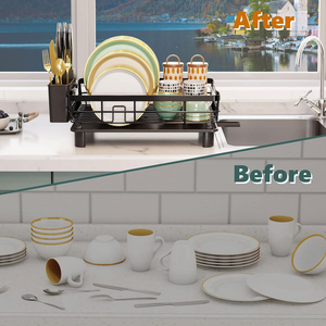 Égouttoir à vaisselle en métal pour ustensiles de cuisine avec plateau de drainage, organisateur de vaisselle pour comptoir de cuisine - Product Image 2