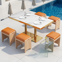Ensemble de table et de tabourets de salle à manger en pierre de quartz minimaliste italienne pour projets de mobilier de restauration hôtelière