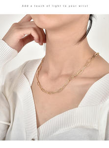 สร้อยคอโซ่ทองเหลืองสุดหรูสร้อยคอทองและเงินทันสมัยพร้อมกรงเล็บการตั้งค่าฝังสไตล์หลายชั้น - Product Image 2