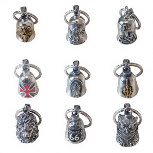 Llavero Amuleto de Campana Guardiana con Alas de Ángel, Crucifijo de San Judas y Virgen de Guadalupe para la Suerte en el Camino y Motocicleta - Product Image 1