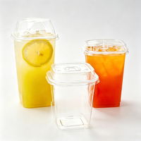Gobelet carré en PET transparent écologique, jetable, avec couvercle, pour boissons froides, thé au lait, café, thé au citron, gobelet en plastique, vente en gros