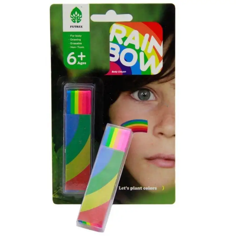 Lápiz de pintura facial lavable de arcoíris para adultos y niños, lápiz de pigmento de color para tatuaje corporal, crayón fluorescente, herramienta cosmética de maquillaje para fiesta