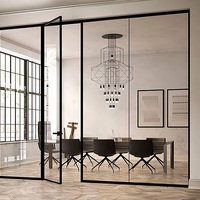 Plat noir 4 panneaux moderne porte chambre avant Double français métal intérieur porte battante avec cloison de verre fixe