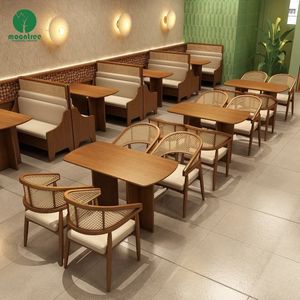 Moontree Pizza Cafetería Hotel Lujo Café Tienda de té Madera Cuero Cuadrado Café Restaurante Banco Sofá Muebles Mesa Silla Conjunto - Product Image 6