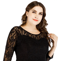 Robe d'été décontractée noire à manches régulières pour femme, grande taille, longueur cheville, en dentelle, écologique, respirante, lavable, avec logo frontal