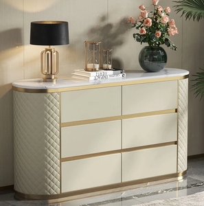 <span class=keywords><strong>Buffet</strong></span> d'entrée de salle à manger de luxe avec plateau en marbre, meuble de rangement en <span class=keywords><strong>bois</strong></span> avec tiroirs, console dorée <span class=keywords><strong>et</strong></span> armoire de cuisine en cuir <span class=keywords><strong>blanc</strong></span> - Product Image 1