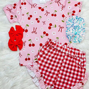 GSSO3470 CUSTOM Ensemble sans manches pour petite fille, imprimé fleurs de cerisier roses, tenues pour enfants, vente en gros, ensemble pour fille - Product Image 1