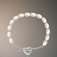 Coeur OT fermoir chaîne 6-7mm eau douce cultivée naturel riz perle perlée Bracelet pour femmes cadeaux d'anniversaire