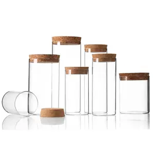 コルク蓋付きホウケイ酸ガラス収納ジャー木製蓋付き蜂蜜ガラス瓶