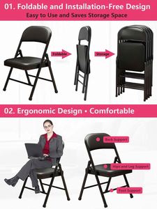 Chaise pliante moderne en fer portable avec dossier et siège rembourré, mobilier de jardin et de parc pliable pour l'extérieur - Product Image 3