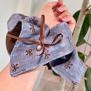 Élastique et bandeau pour cheveux décontractés pour femmes, style japonais et coréen, en tissu bleu avec perles et papillons, durable - Product Image 2