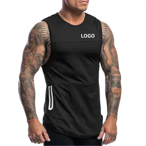 Camiseta sin mangas musculosa con Logo personalizado para hombre, chaleco de poliéster para correr, entrenamiento, Fitness, gimnasio, con bolsillo con cremallera