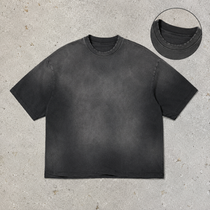 Ağır Kumaşlı Sokak Modası Asit Yıkama Tişört Erkek Oversize Vintage Pamuklu Yuvarlak Yaka Bol Kesim Günlük Kısa Kollu Stokta Mevcut Tişört - Product Image 1