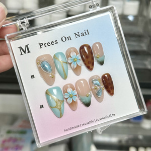High Quality Handmade French Press On Nails Almond Coffin Shape 3D Carved Reusable False Nail Tips for Salon Party Manicure Art - Product Image 1