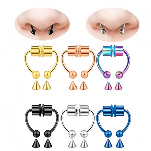 Anneau de nez magnétique en acier inoxydable, design à pointe, sans perçage, clip de nez, bijoux à usage quotidien, argent, noir, arc-en-ciel, or, or rose, bleu - Product Image 1
