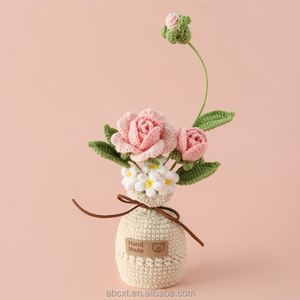 Flores Artificiales Hechas a Mano, Rosas de Ganchillo con Hilo Tejido en Maceta para Decoración de Hotel, Elegantes - Product Image 5