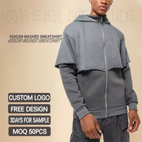 Sweat à capuche OEM pour homme en molleton 100% coton, double couche, avec fermeture éclair personnalisée, épaules tombantes, coupe ample, manches à double épaisseur
