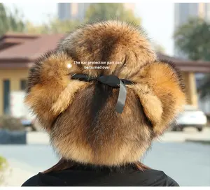 Chapeaux en fourrure de renard véritable pour femmes, chauds pour l'hiver, unisexes, tricotés, en fourrure véritable, avec pompons en fourrure moelleux - Product Image 6