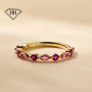 Bague spéciale en diamant cultivé en laboratoire rose IGI Solid 10K 14K 18K Gold Natural Diamond Round and Marquise Accent Pink Sapphire Ring