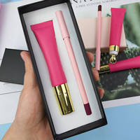 Kit de gloss à lèvres 2-en-1 en gros sous marque privée, avec tube de gloss à lèvres compressible, crayon à lèvres mat et embout métallique
