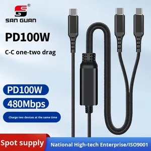 SAN GUAN Cable Trenzado Tipo-C PD100W con Revestimiento de Nailon, Carga Rápida 5A, Uno a Dos C-C, para Teléfono Móvil y Computadora, Incluye Auriculares - Product Image 5