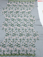 Tissu en dentelle brodée T-win Textile, nouveau tissu en dentelle brodée avec du fil doré, maille brodée avec de petites fleurs, tissu en dentelle brodée avec des fleurs 3D