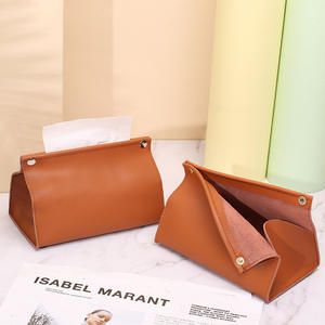 Boîte à mouchoirs en cuir véritable 3L, organisateur pour véhicule, boîte de rangement de couleur unie pour voiture et usage domestique - Product Image 4