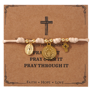 Pulsera de Medalla Católica Go2boho, Pulsera de Oración con Cordón Ajustable con Dijes de la Virgen María y una Pequeña Cruz <span class=keywords><strong>para</strong></span> <span class=keywords><strong>Mujer</strong></span> - Product Image 5