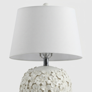White Ceramic Table Lamp Flower Table Lamp <b>Plug</b> <b>in</b> Luxury Table Lamp Fabric Shade Table Lamp for Living Room - Product Image 3