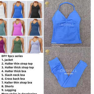 Set Sportivo CNSHELL Senza Cuciture da 9 Pezzi con Pantaloncini Arricciati sui Fianchi, Leggings, Reggiseni Integrati, Reggiseno Sportivo a Fasce ad Alto Impatto, Canotta, Giacca per Palestra - Product Image 3