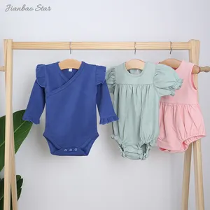 Low MOQ Factory Competitive Price Soft and Comfortable Fabric Ruffle Style Baby Onesie Baby Long Sleeve Romper