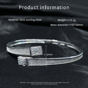 Diseño Original S925 pulsera de plata esterlina 5A Zircon CZ Ice Out hecho a mano ajustable abierto completo diamante brazaletes para mujeres <span class=keywords><strong>Gifi</strong></span> - Product Image 6