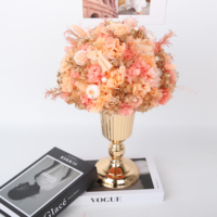 Retro gouden vaas centerpiece met geconserveerde hortensia's, luxe eeuwige tafeldecoratie, cadeau voor Valentijnsdag, afstuderen, etc.