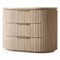 Table de chevet moderne en chêne cannelé courbé, 3 tiroirs, en bois massif, style nordique de luxe, meuble de rangement pour chambre à coucher, hôtel, maison, fait main