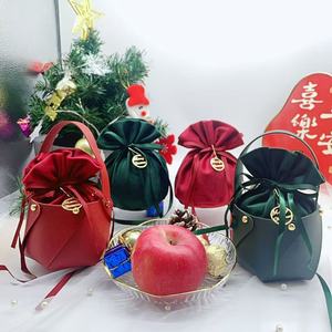 Boîte cadeau de Noël pour emballage, sac cadeau créatif, seau à main en cuir PU avec cordon de serrage pour la veille de Noël - Product Image 4