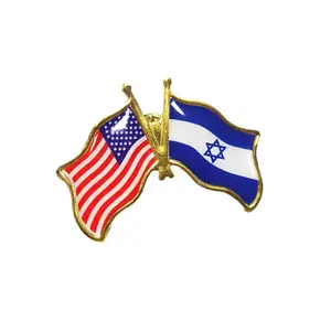 Grosir kustom besi logam USA America Israel lintas bendera lapel pin lencana persahabatan Enamel Pin lencana