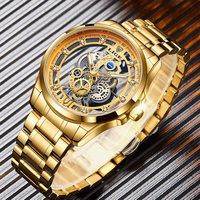 Montres LIGE LG8997 dorées transparentes pour hommes, montre sport étanche à quartz dorée, montre de luxe à cadran ajouré, montre-bracelet pour homme, coffret cadeau