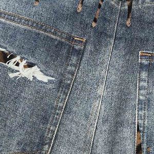 Jeans Denim Y2K Retrò Lavati a Gamba Larga con Stampa Leopardata, Dettagli a <span class=keywords><strong>Zampa</strong></span> di Gatto sulle Cuciture in Vita, Design Strappato, Pantaloni Moda Street - Product Image 4