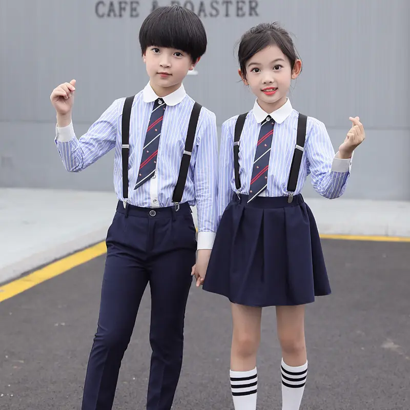 Boys Girls Uniform Set Children's Day Chorus Performance Host Wedding Flower Kid Suspender Trousers Skirts Uniform