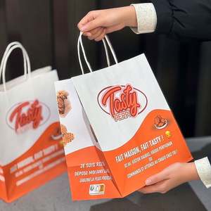 Sac en papier kraft écologique, recyclable, résistant à l'huile et à la graisse, personnalisé pour l'emballage de la restauration rapide, pour les frites et le poulet frit - Product Image 6