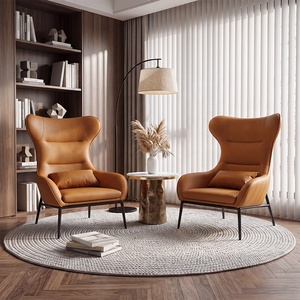 <span class=keywords><strong>Fauteuil</strong></span> d'angle de luxe en <span class=keywords><strong>cuir</strong></span> cognac, ergonomique, capitonné, à dossier haut, pour lecture, avec pieds en métal, idéal pour salon de penthouse - Product Image 1