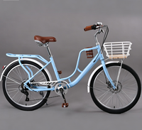 Vélo de ville rétro pour femme 26 pouces, cadre en acier carbone, freins à disque mécaniques, vélo de banlieue pour adulte avec panier avant et arrière