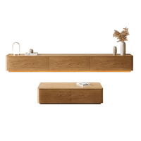 Meubles en bois modernes pour salon, ensemble de meuble TV et table basse, console multimédia, unité murale pour téléviseur
